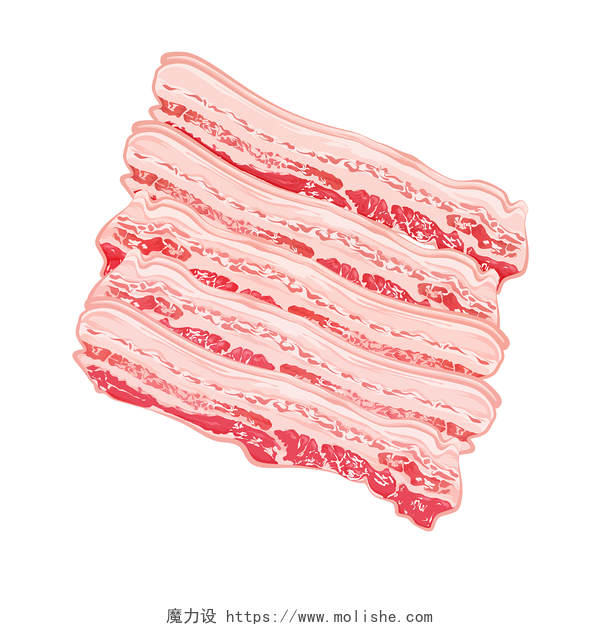 手绘插画带皮五花肉切片素材肉类猪肉火锅食材